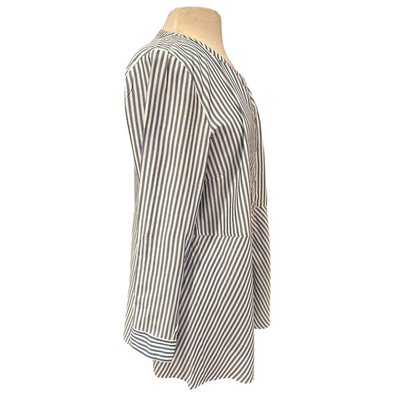 Striped Button-Front Tunic Top By J.Jill Blue & White Long Sleeves Relaxed Fit W - Picture 4 of 10